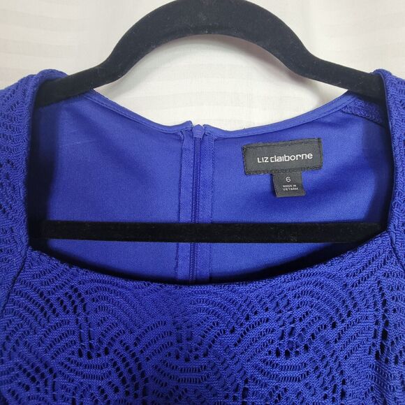 Liz Claiborne Blue Short Cap Sleeve Crochet Lace Dress Women's Size 6 - Picture 4 of 11